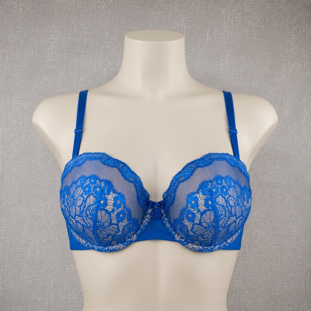 Wacoal Bra Womens 36D Blue Lace T-Shirt Underwire Padded Molded Lined Floral - Picture 1 of 9